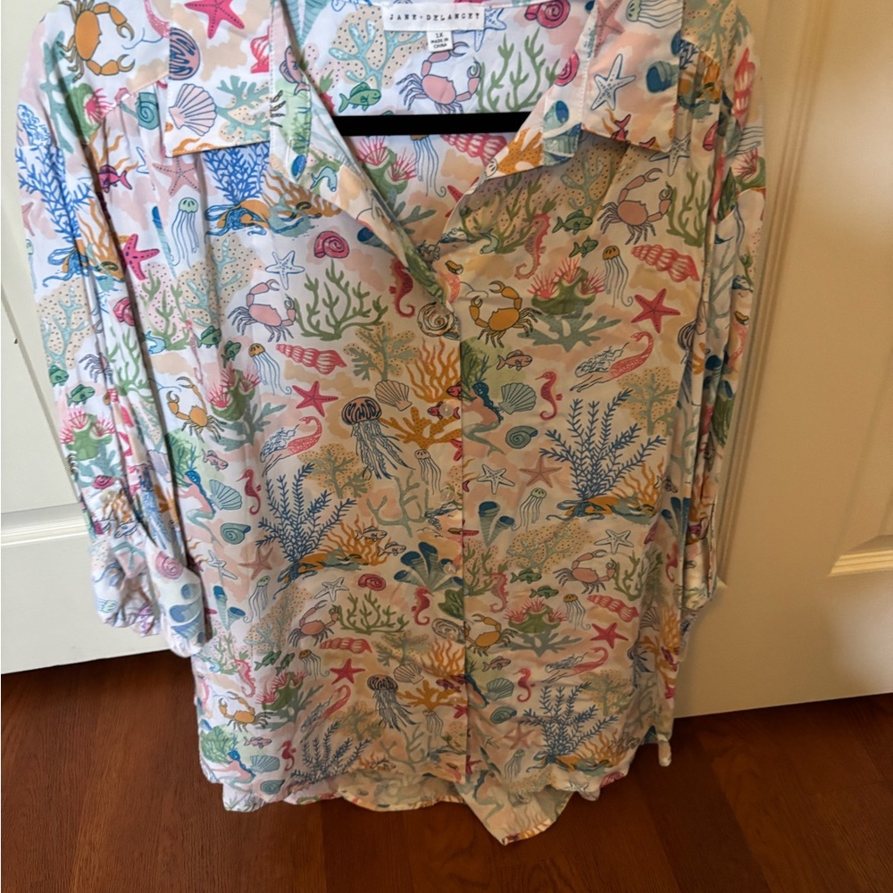 Jane and Delancey Multicolor Sea Life Button-Up Blouse